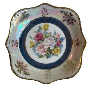Vintage Lusterware Japan Candy Dish Roses Gold Trim 1950s Empress By Haruta